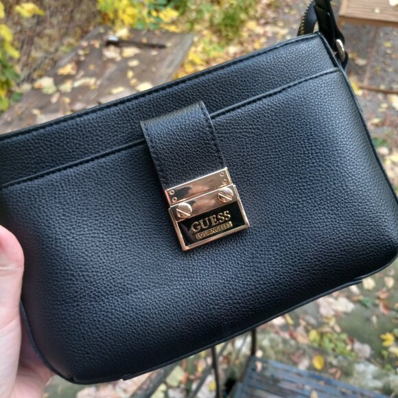 Guess Black Faux Leather Shoulder Bag – Convertible Crossbody - Picture 8 of 9